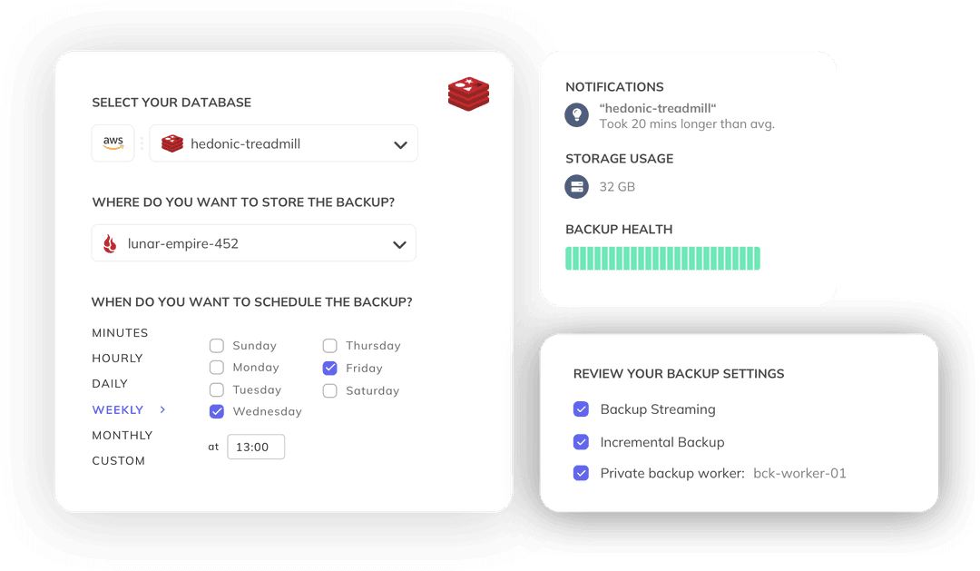 SimpleBackups Redis backup dashboard: all your Redis backups in one place