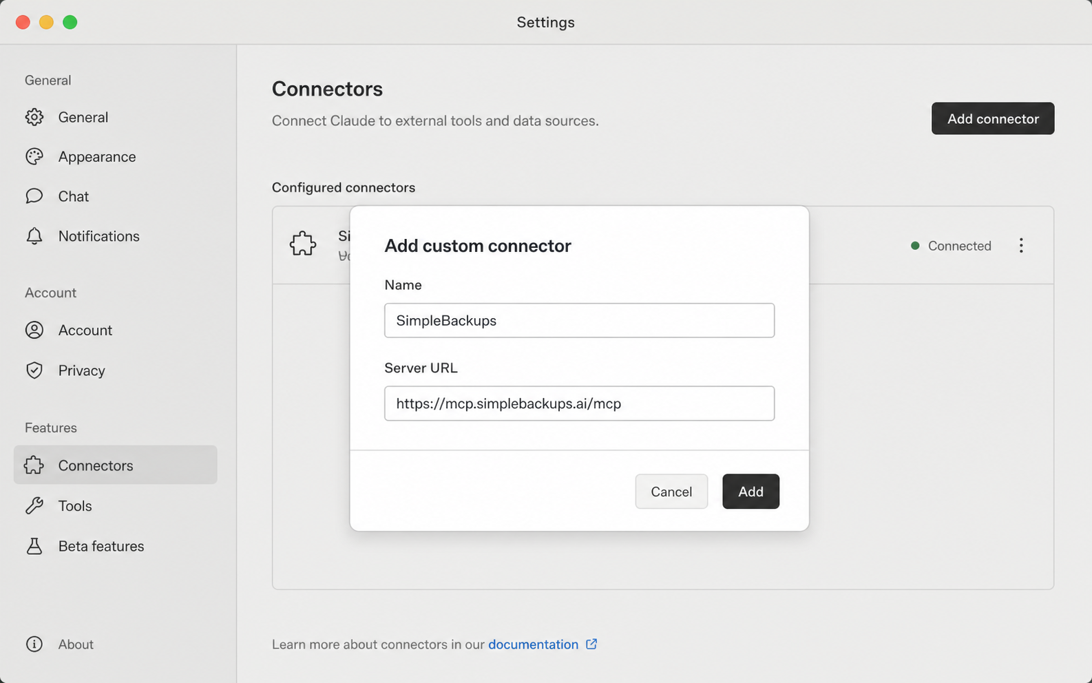 Claude Desktop add custom connector