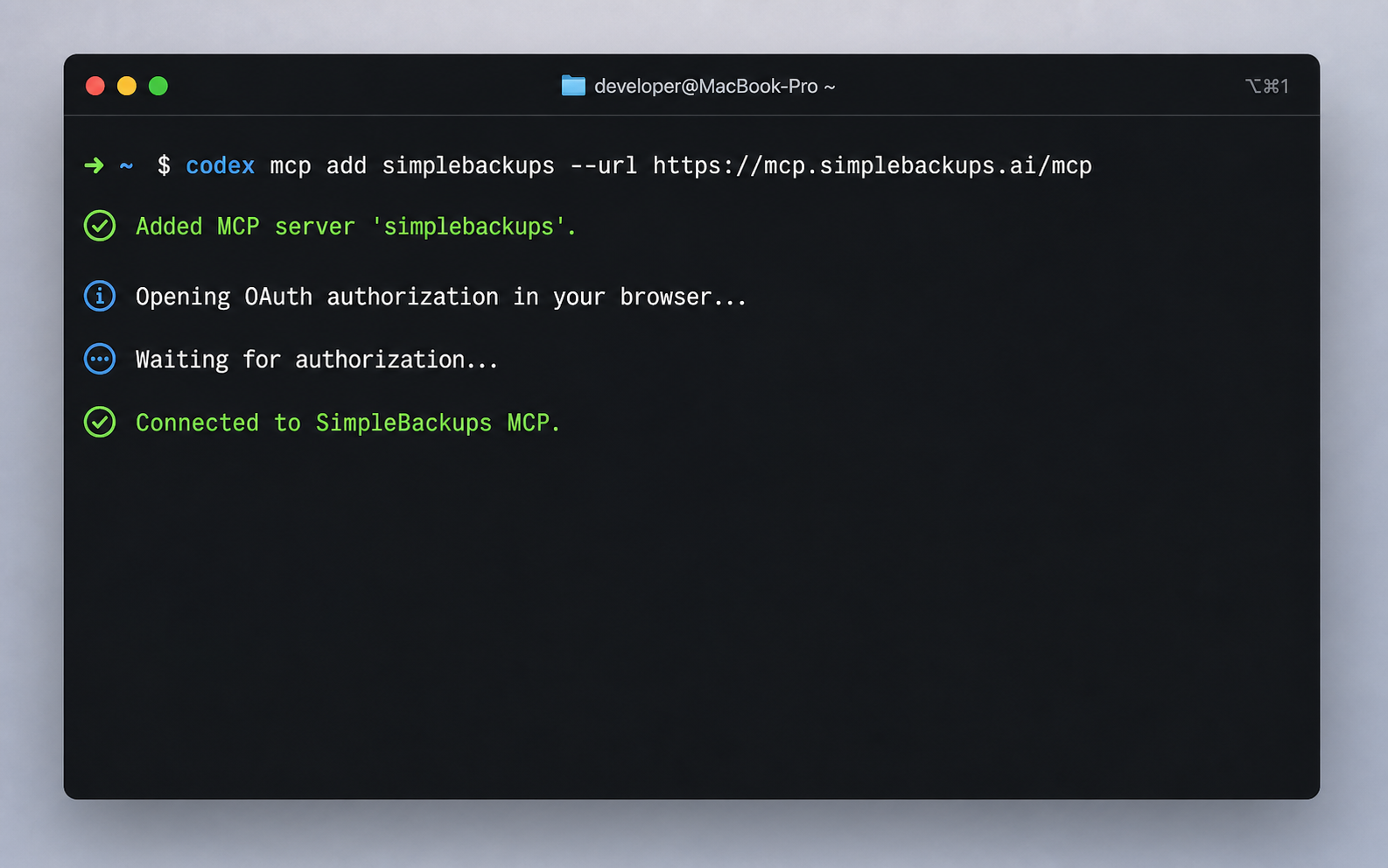 Codex CLI connecting to SimpleBackups
