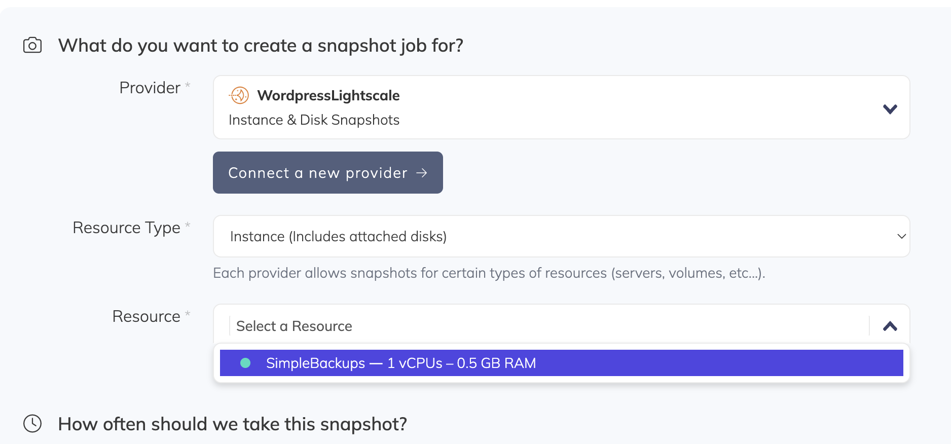 SimpleBackups - Select Lightsail instance