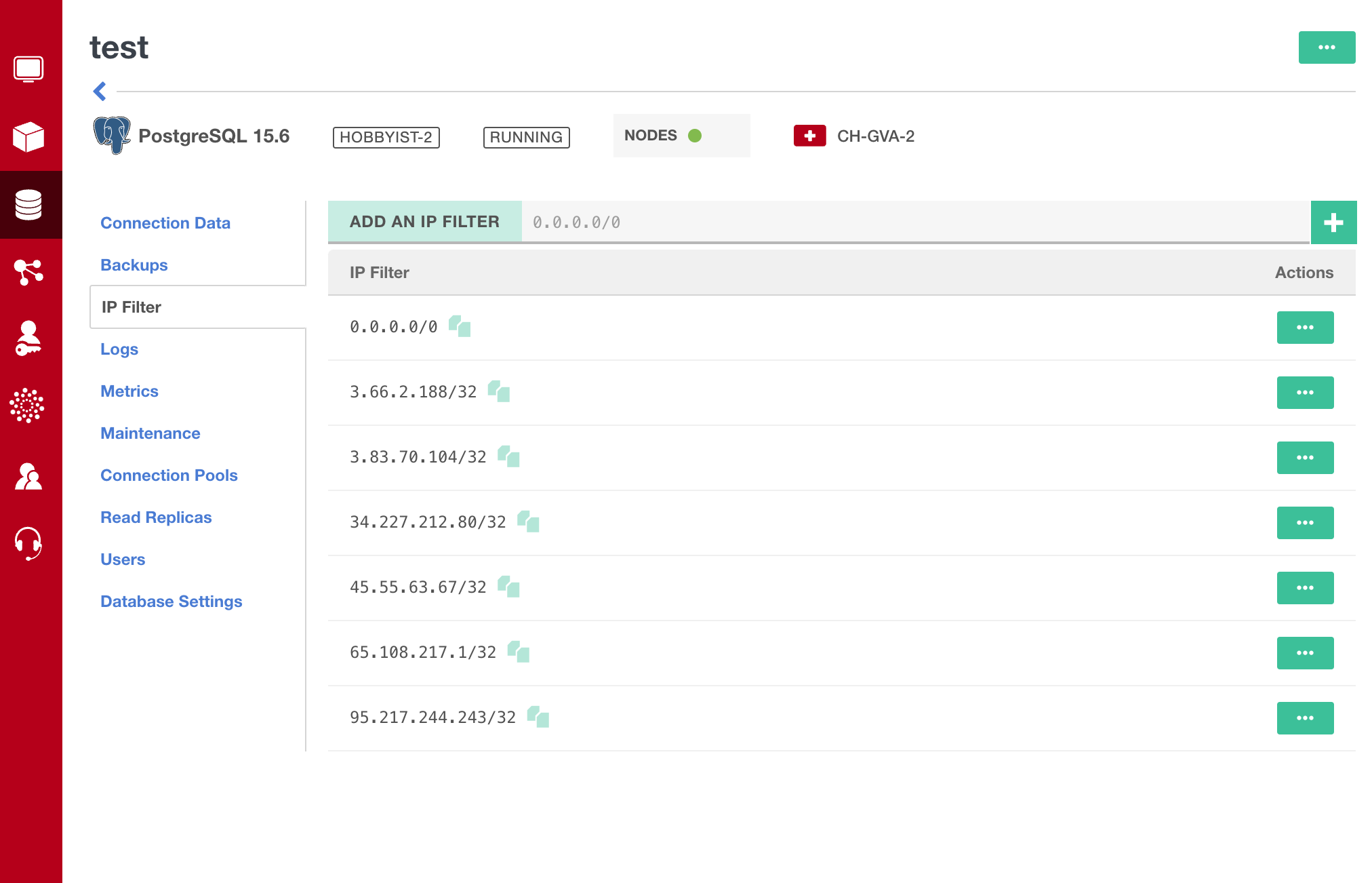 Exoscale PostgreSQL screenshot 2