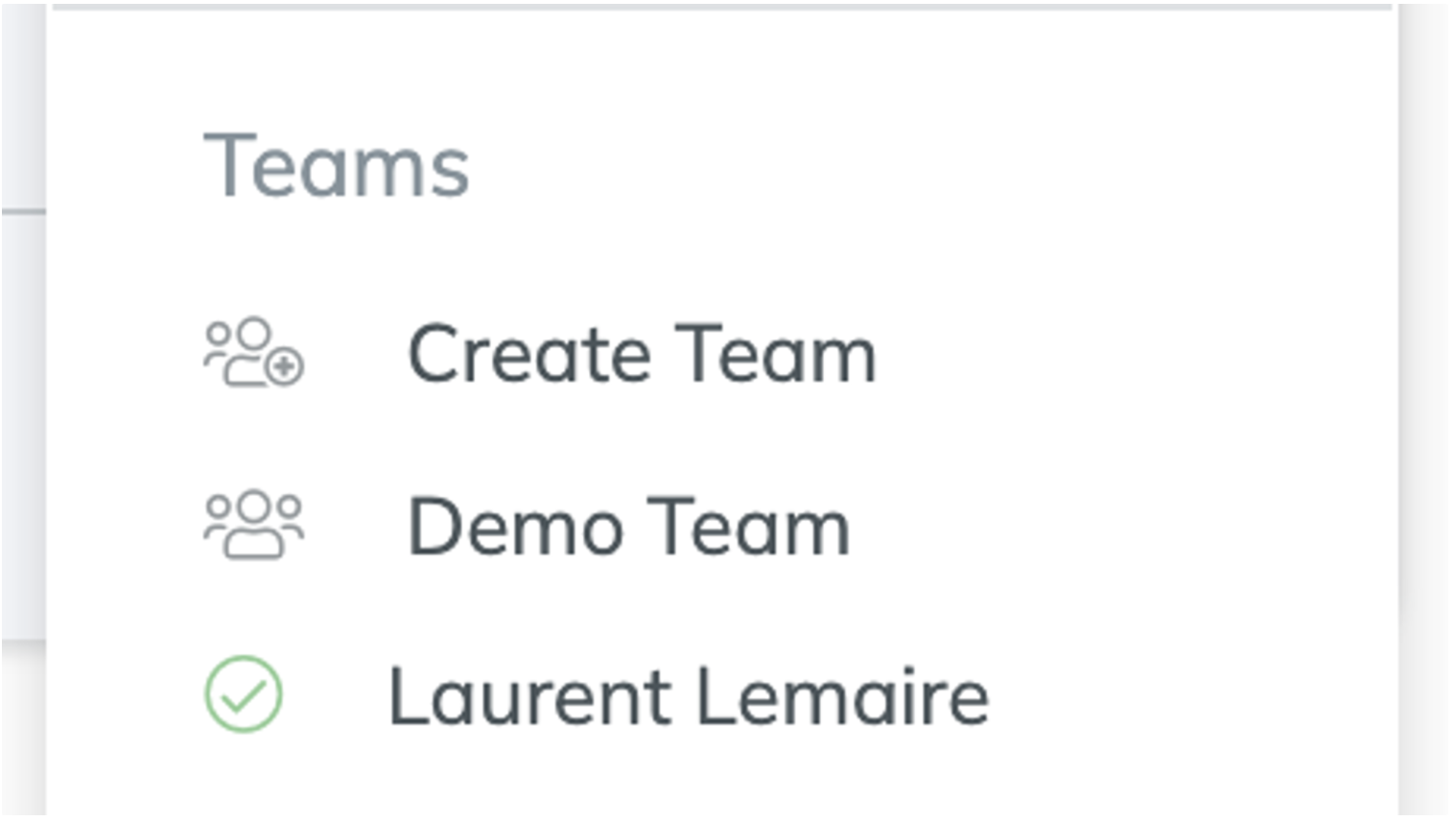 The Team switcher in the navigation menu