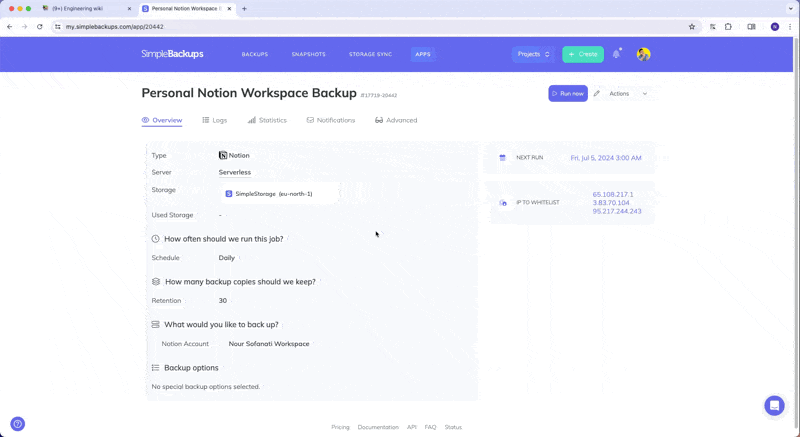 Notion run backup on demand