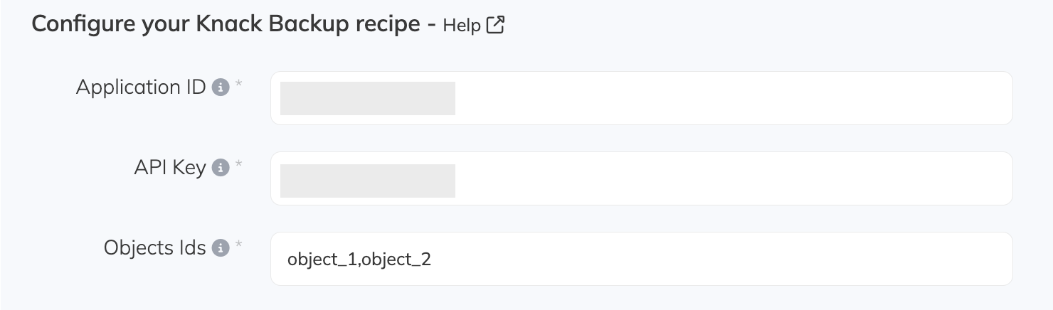 Knack backup configuration in SimpleBackups