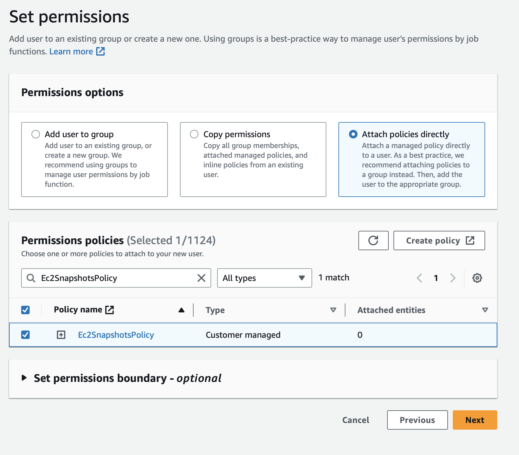 AWS EC2 - Attach policy