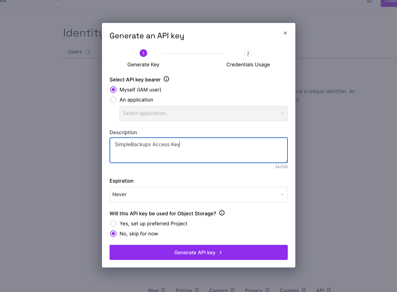 Scaleway - API key description