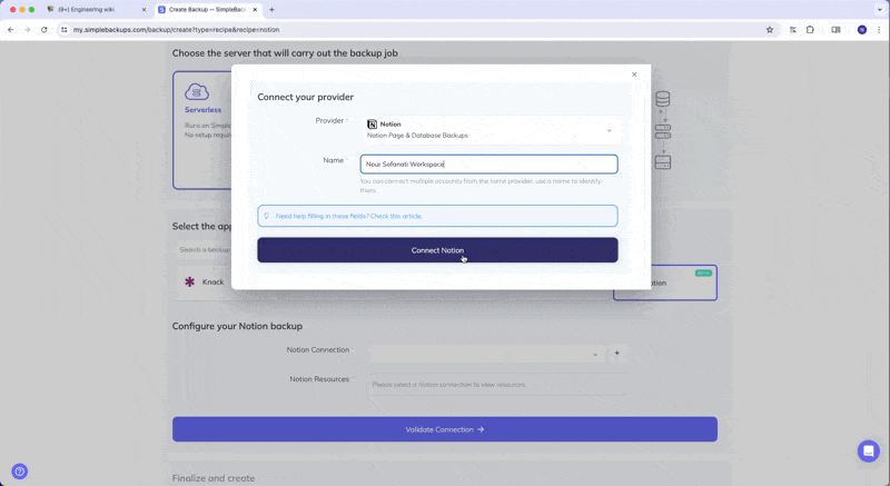 Notion connection configuration