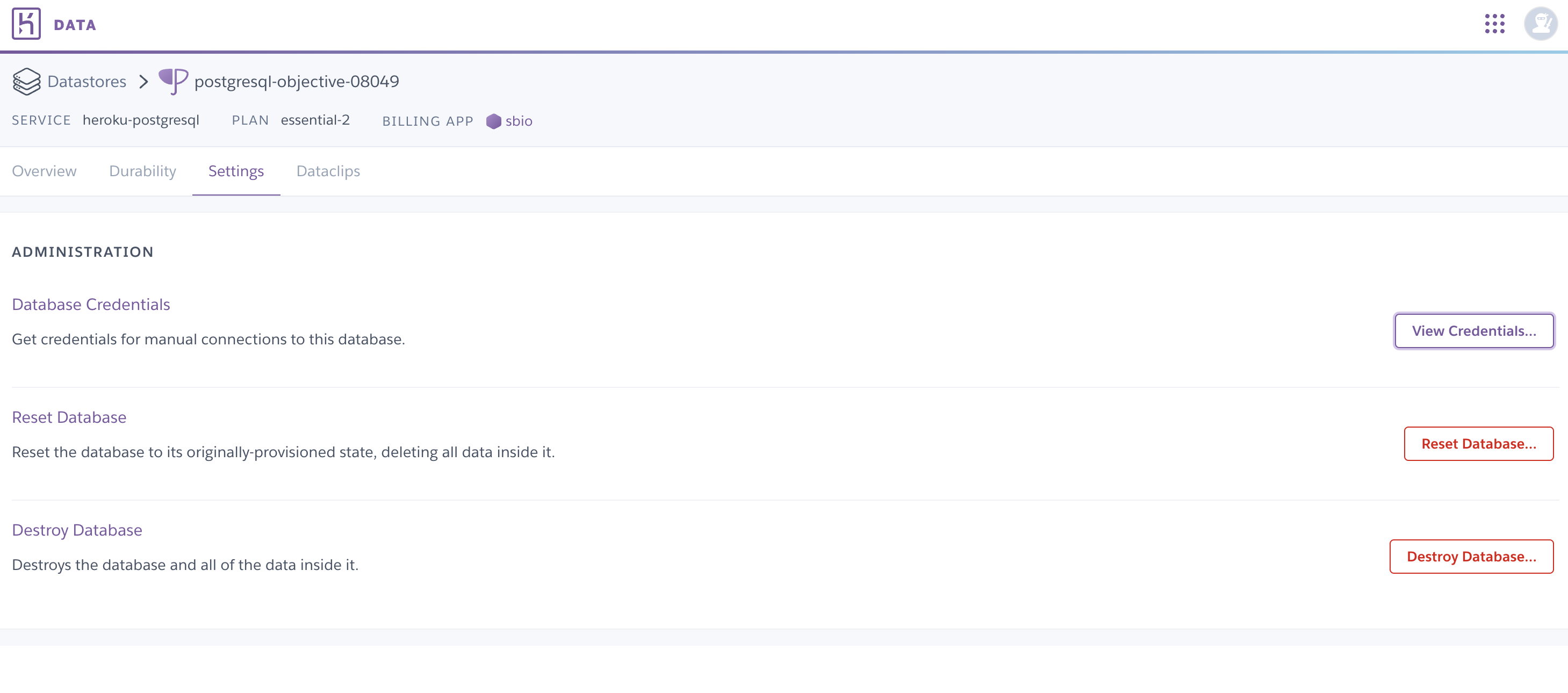 Heroku PostgreSQL screenshot 2