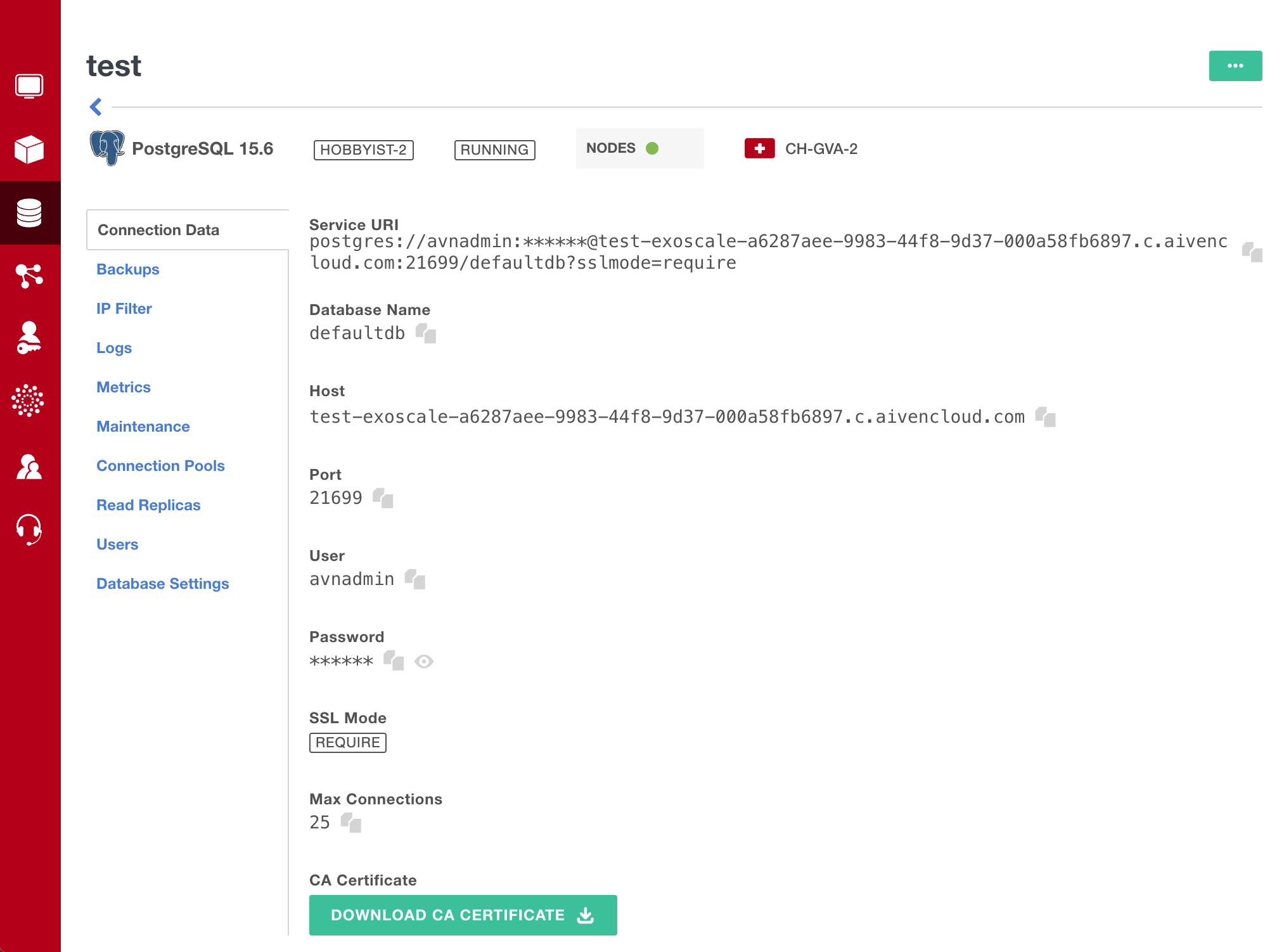 Exoscale PostgreSQL screenshot 3
