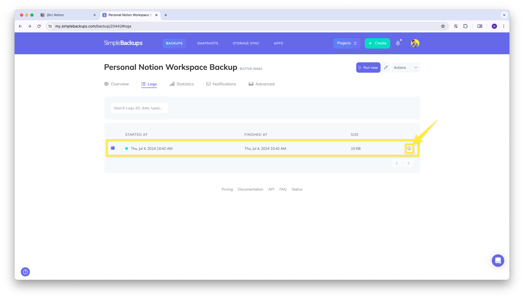Notion log summary popup