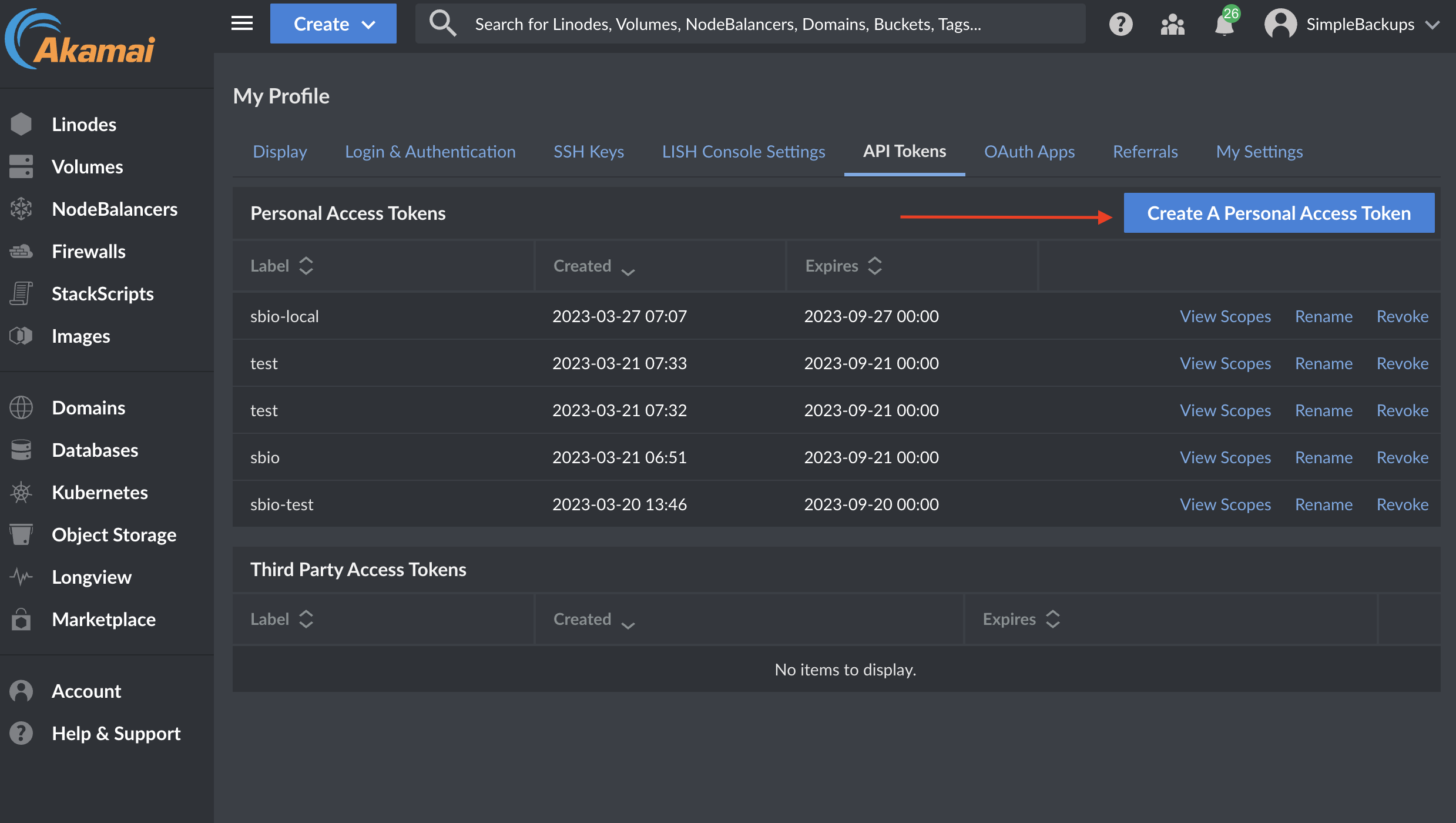 Linode - Create personal access token