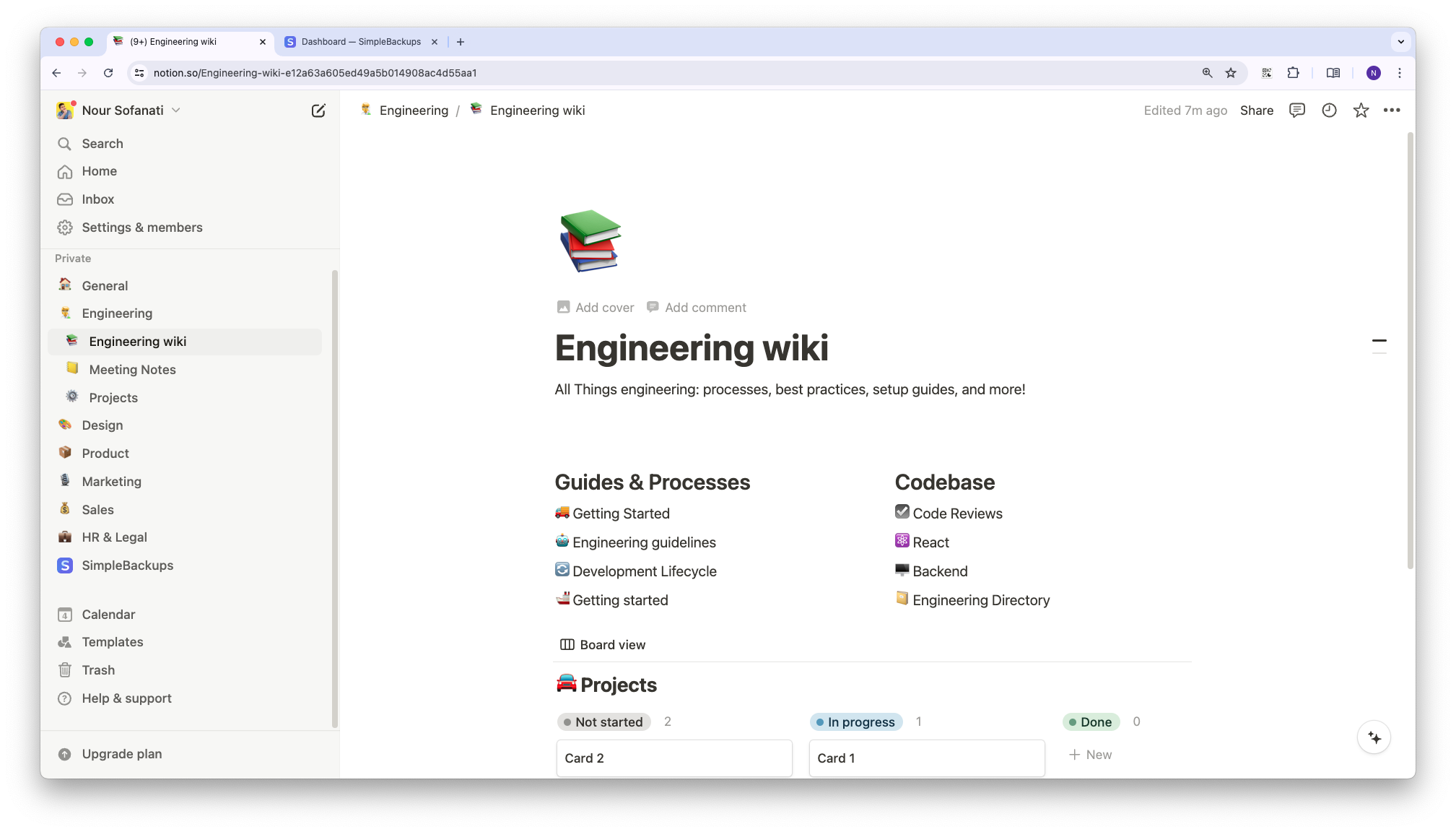Notion backup overview in SimpleBackups