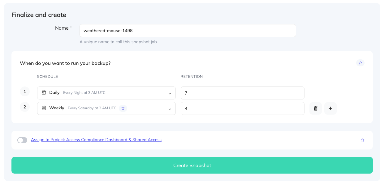 SimpleBackups - Contabo snapshot job form