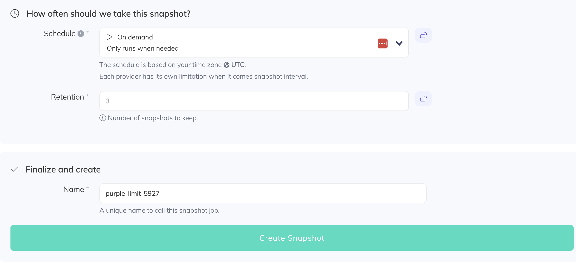 SimpleBackups - Configure snapshot job