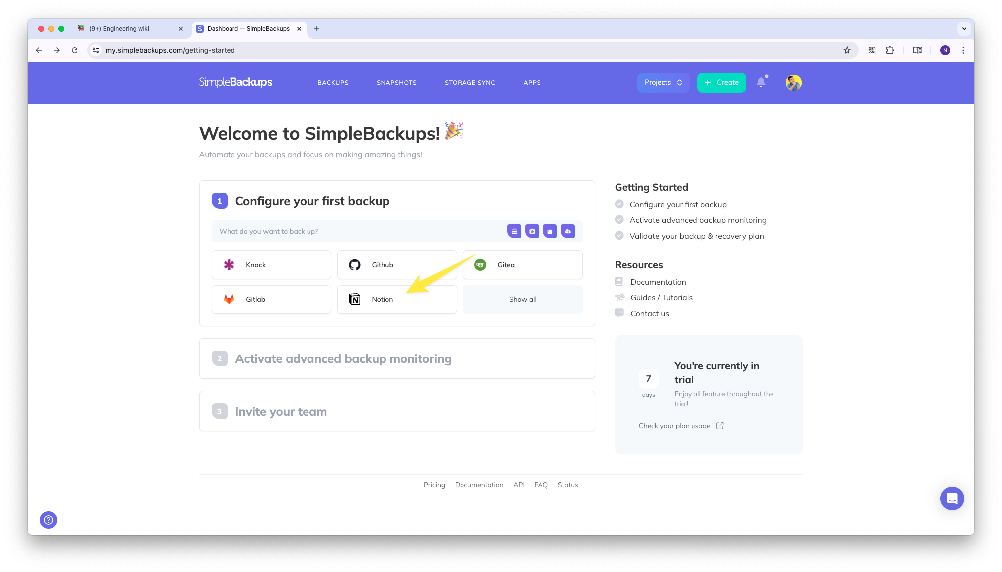 Notion quick access tile