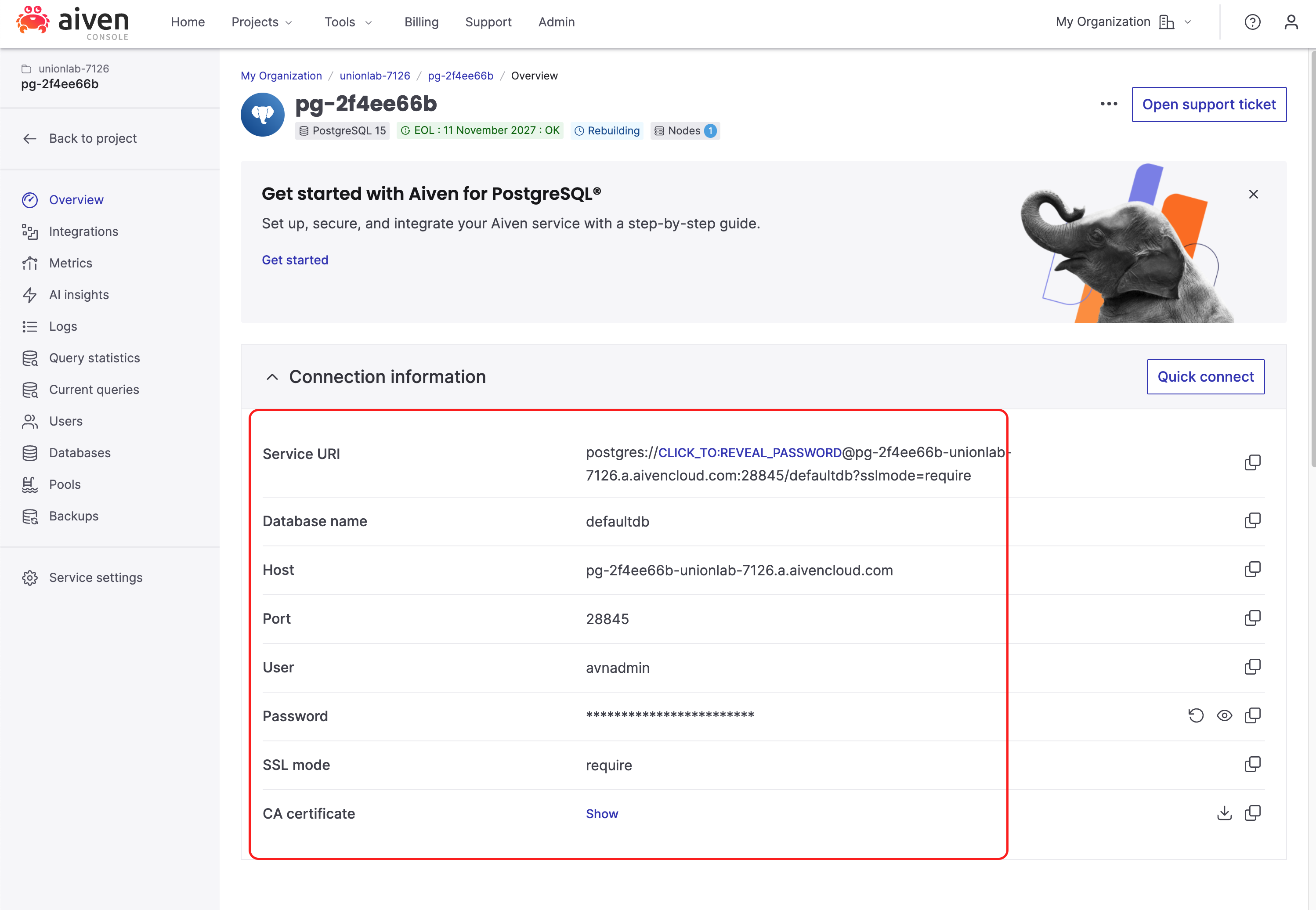 Aiven PostgreSQL screenshot 1