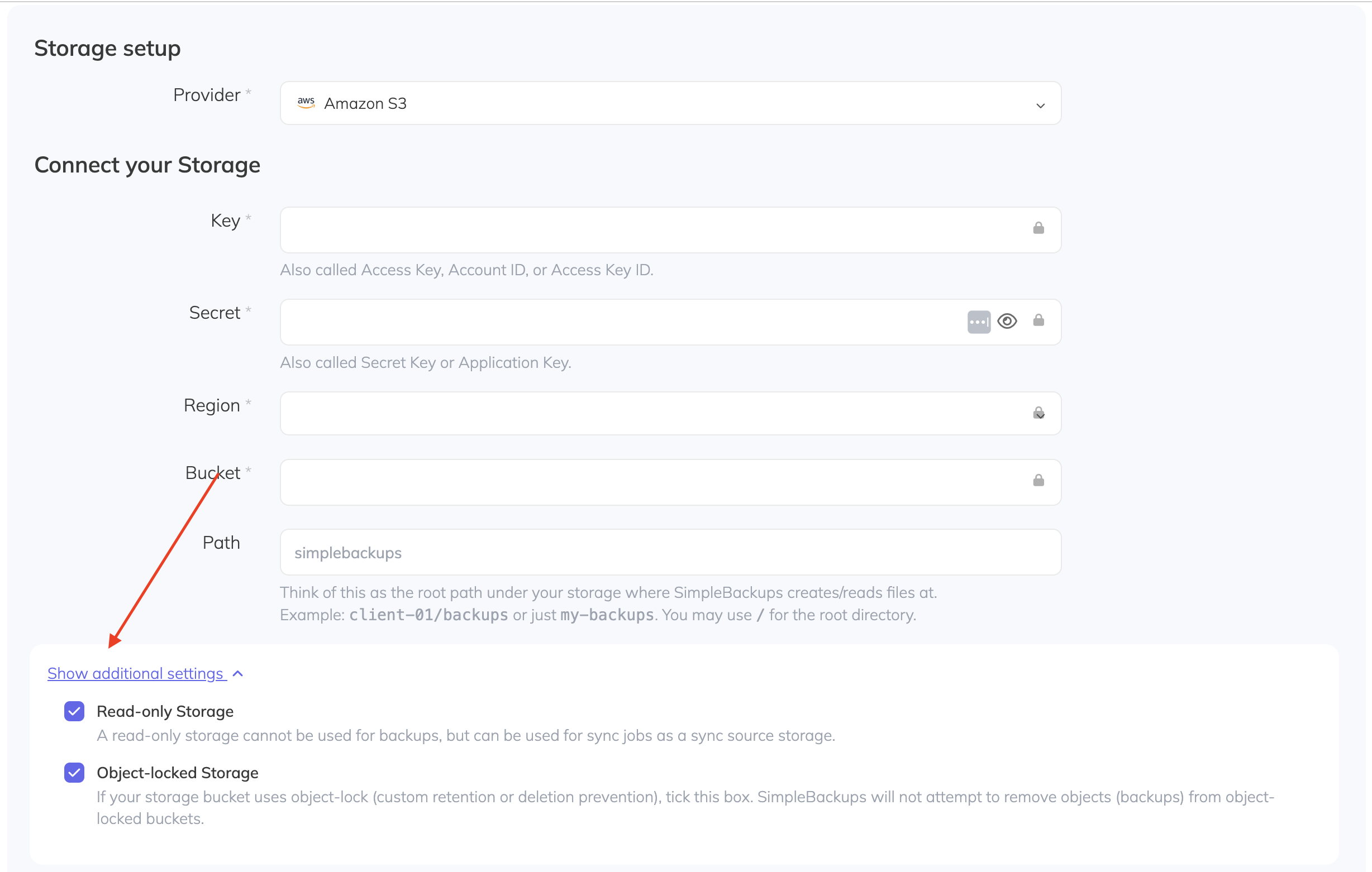 Connecting read-only storage bucket screenshot 1