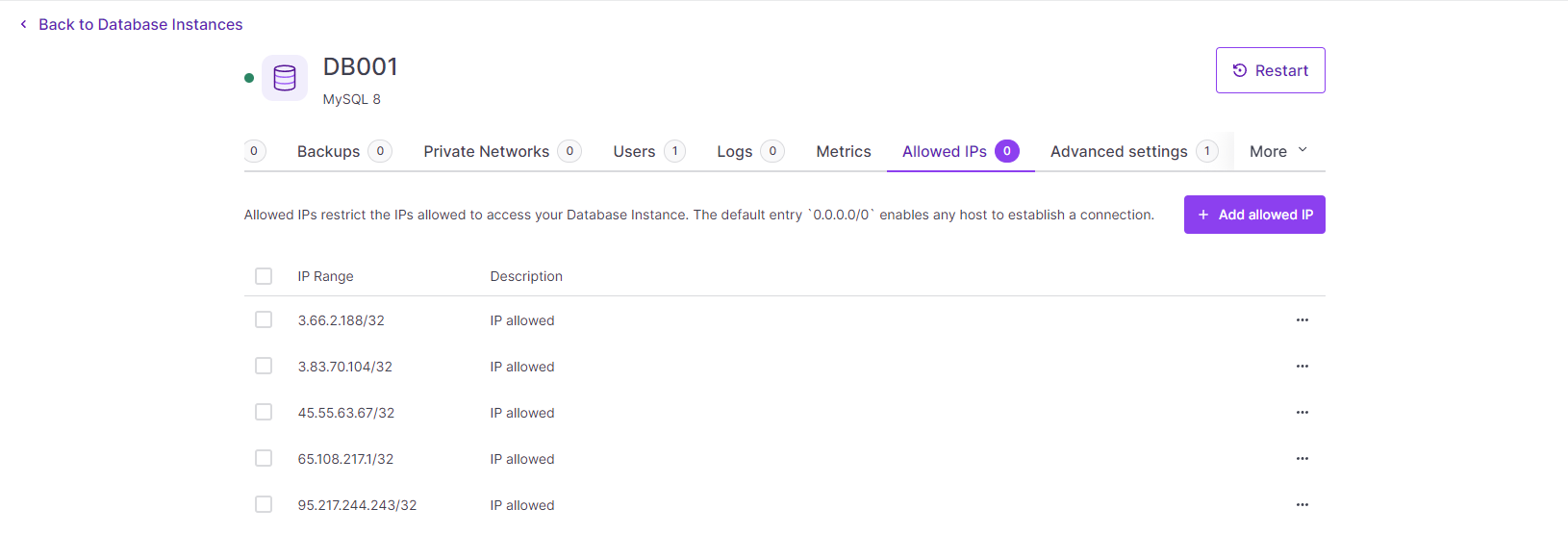 Scaleway Database screenshot 2