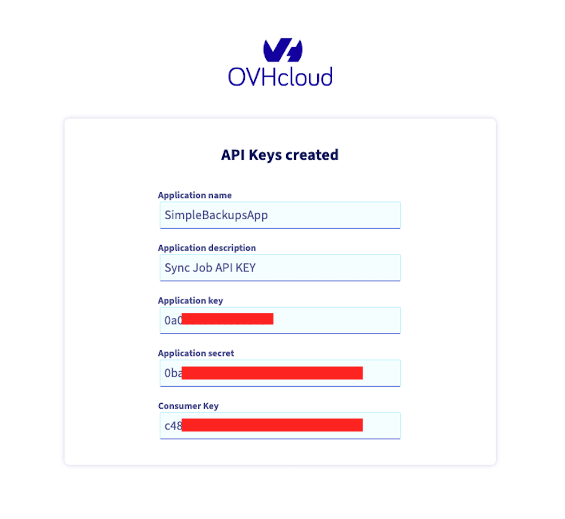 OVH - API credentials generated