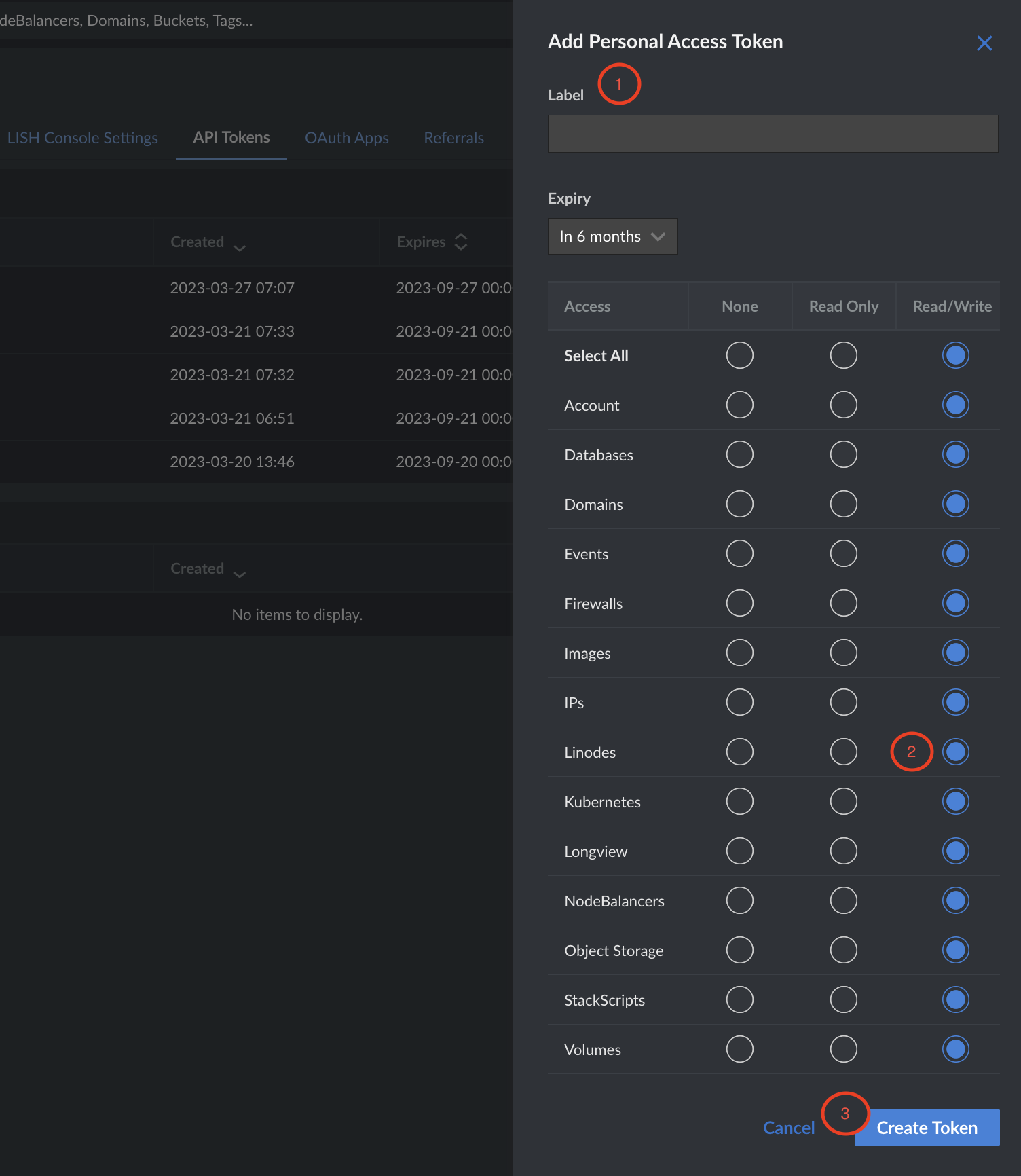 Linode - Set token permissions