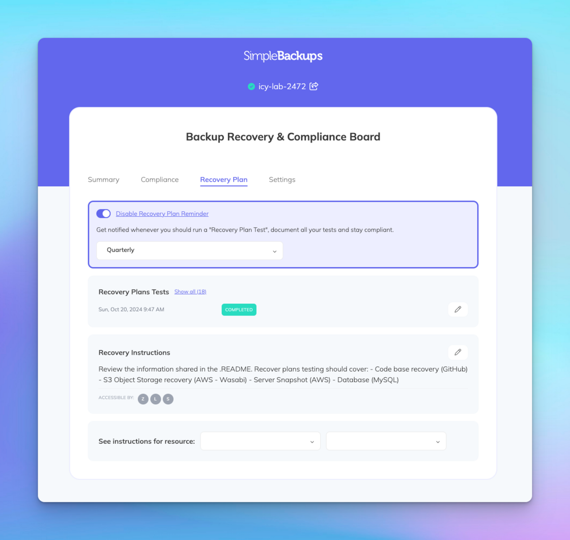 Backup Recovery & Compliance Board screenshot 1