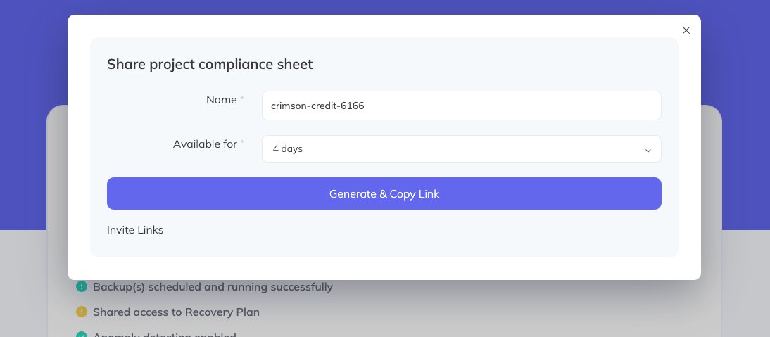 The share dialog for generating a guest access link