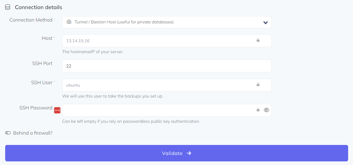 The bastion host connection form