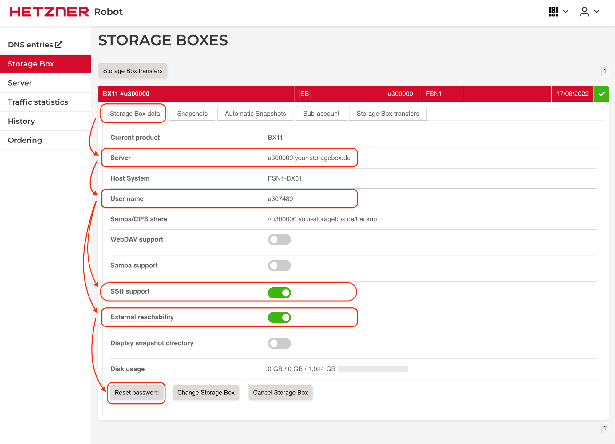Hetzner Storage Box screenshot 1