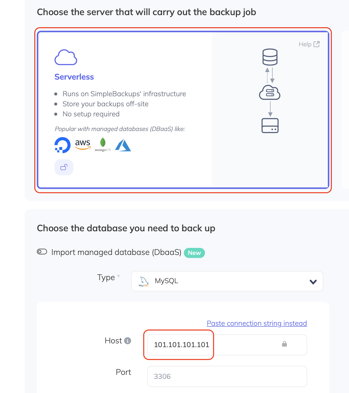 Creating a backup using the Tailscale private IP address