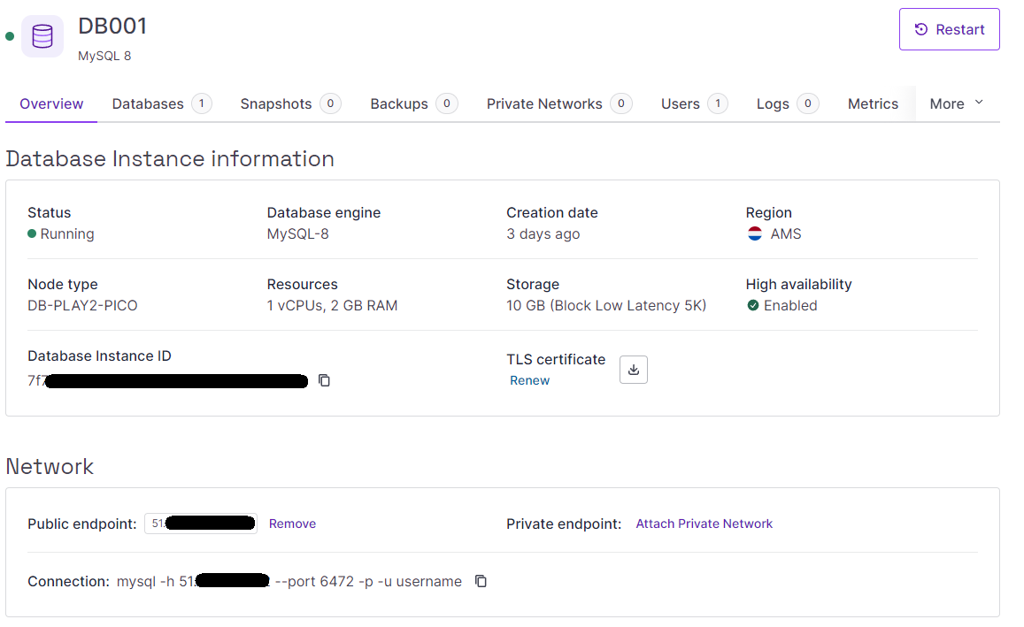 Scaleway Database screenshot 3