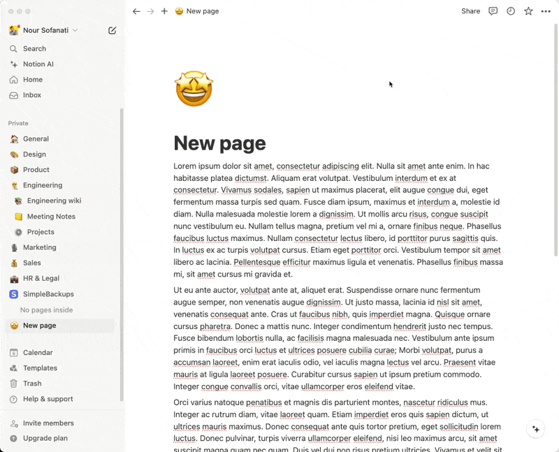 Granting SimpleBackups access to a Notion page