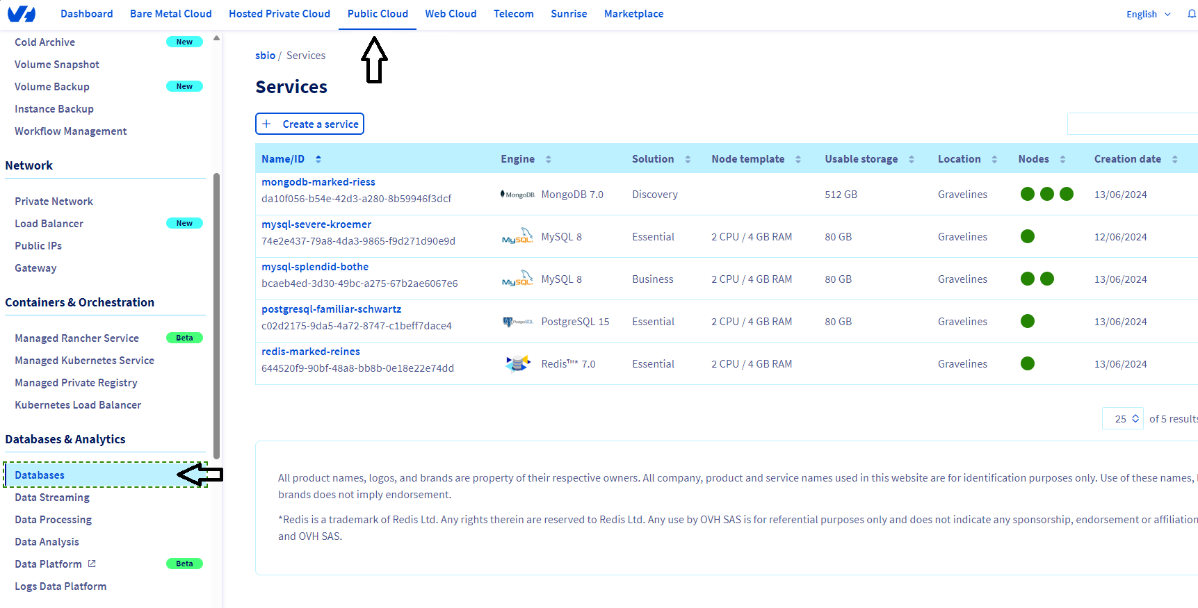 OVH Database screenshot 1