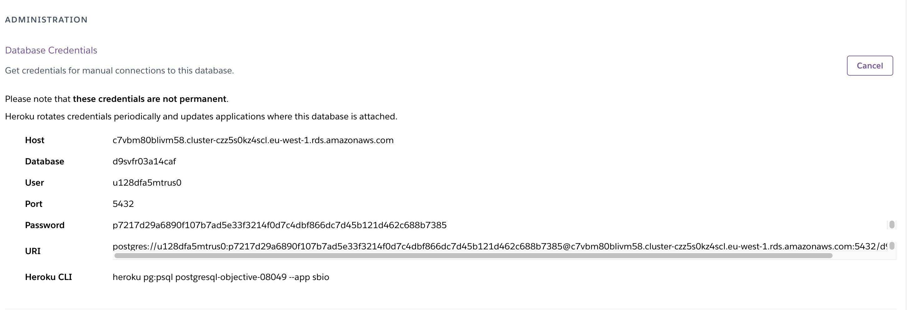 Heroku PostgreSQL screenshot 3