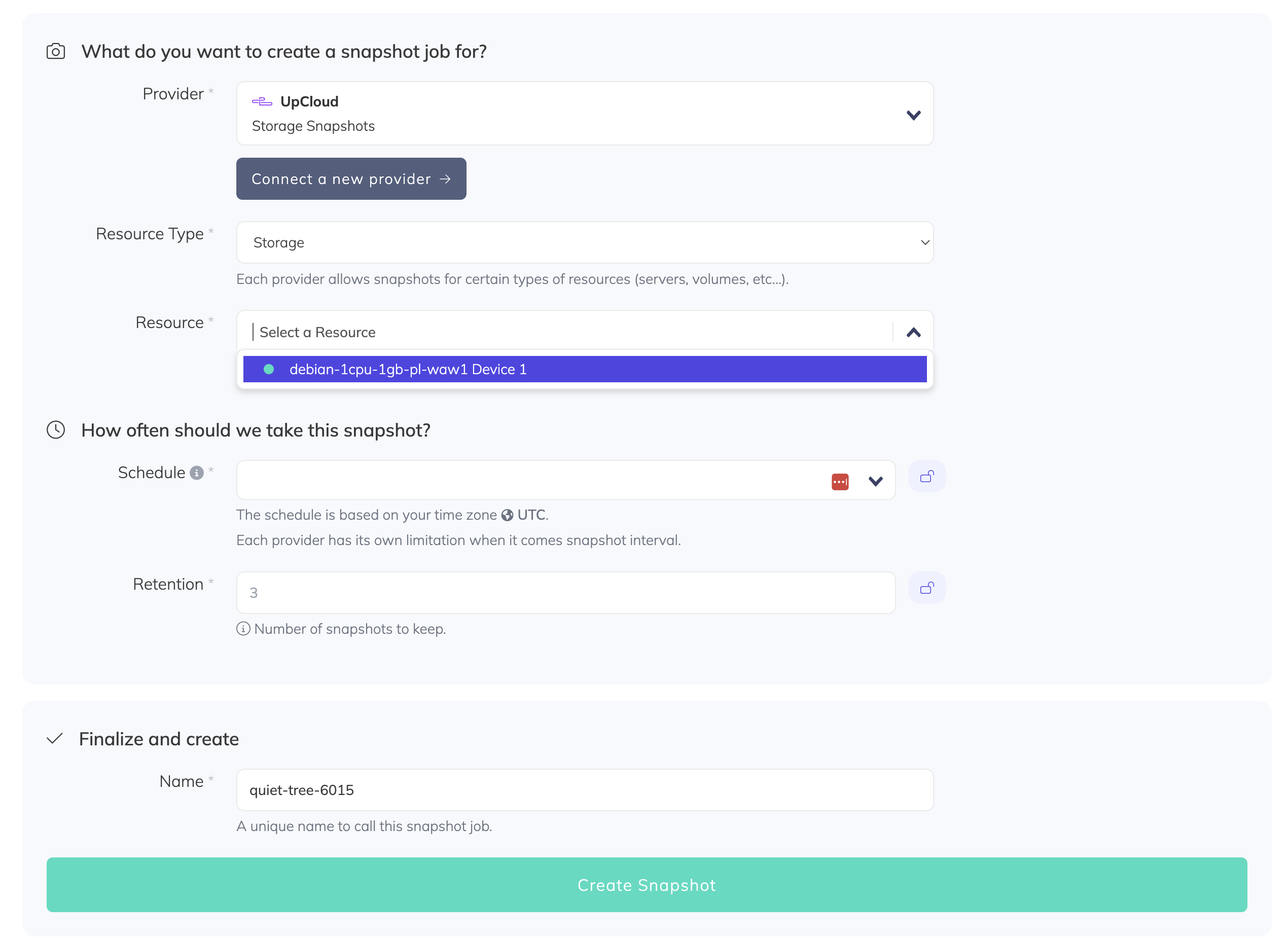 SimpleBackups - Select UpCloud instance