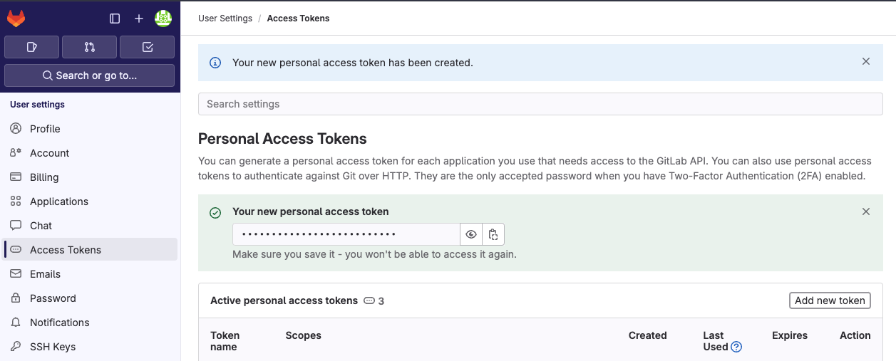 GitLab copy token