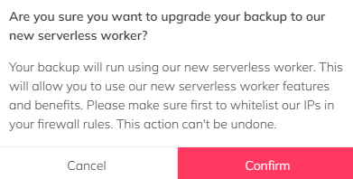 The migration confirmation dialog
