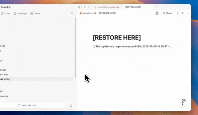 Adding a new page to an existing SimpleBackups Notion connection