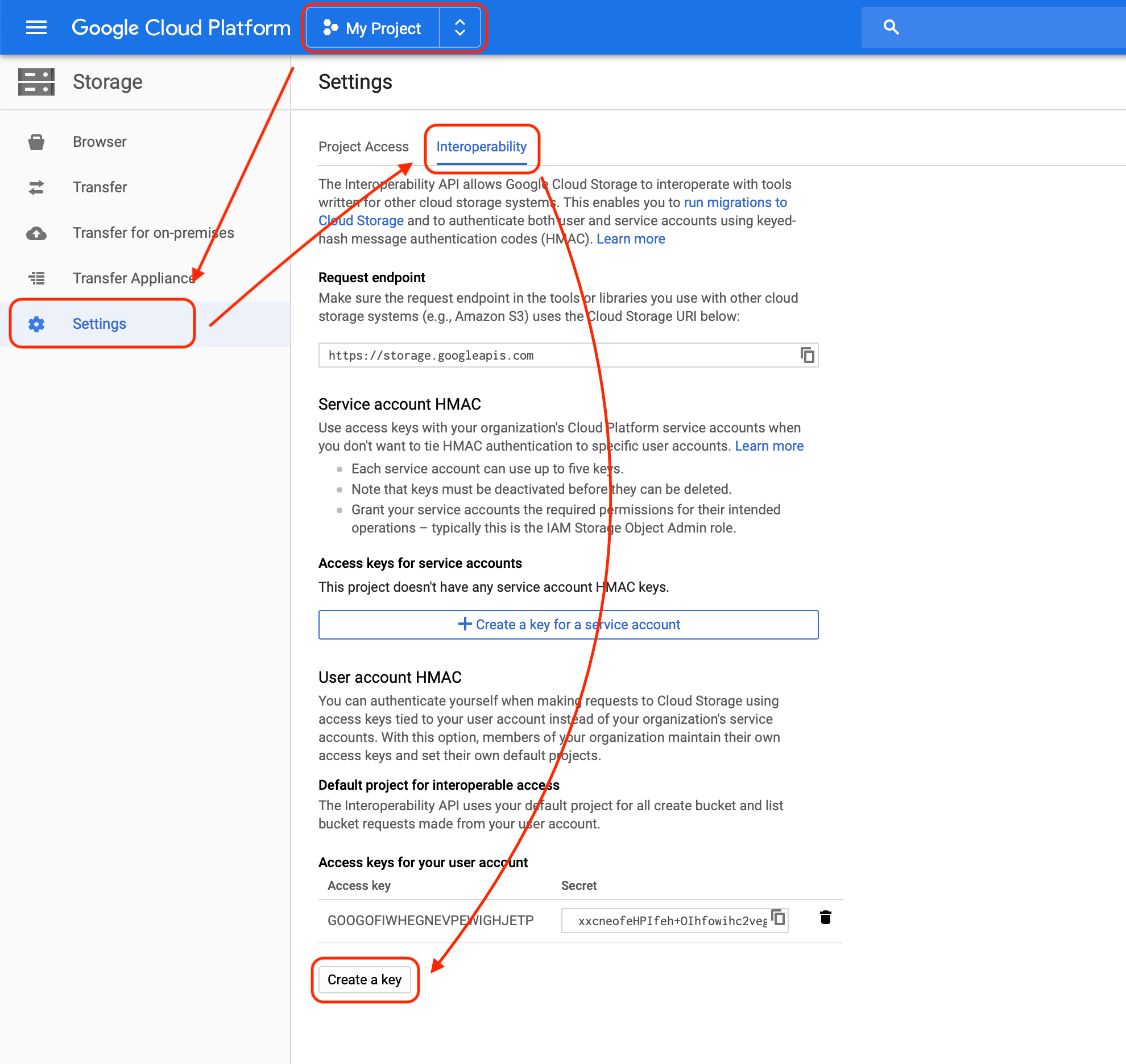 Google Cloud Storage (S3-compatible credentials) screenshot 1