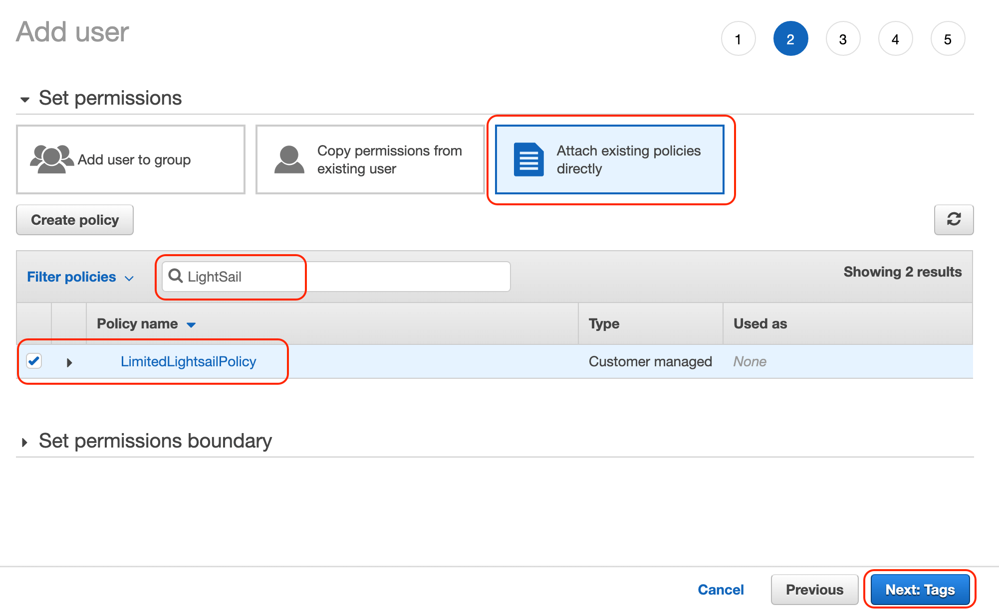 AWS - Attach policy to user