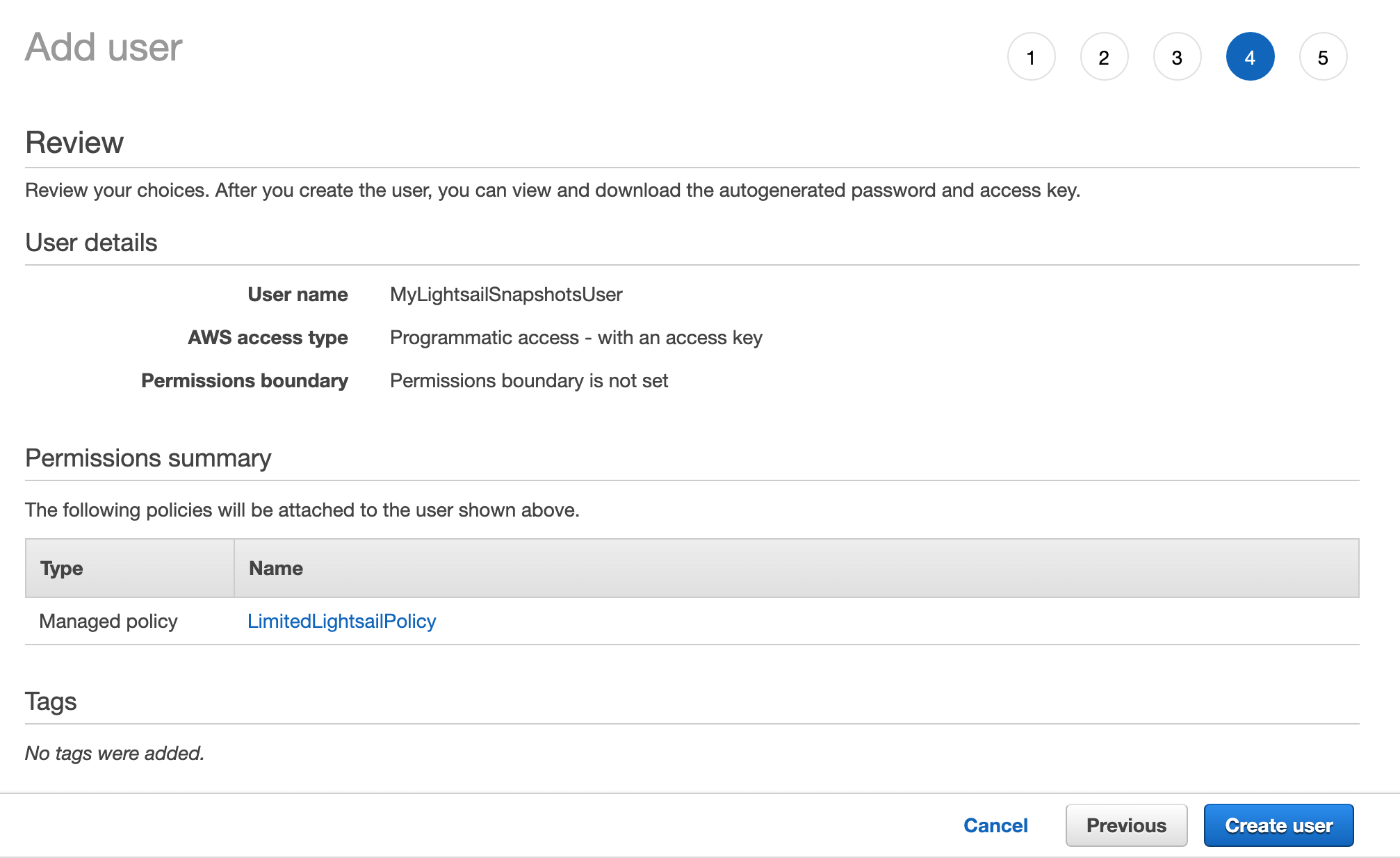 AWS - Review and create user