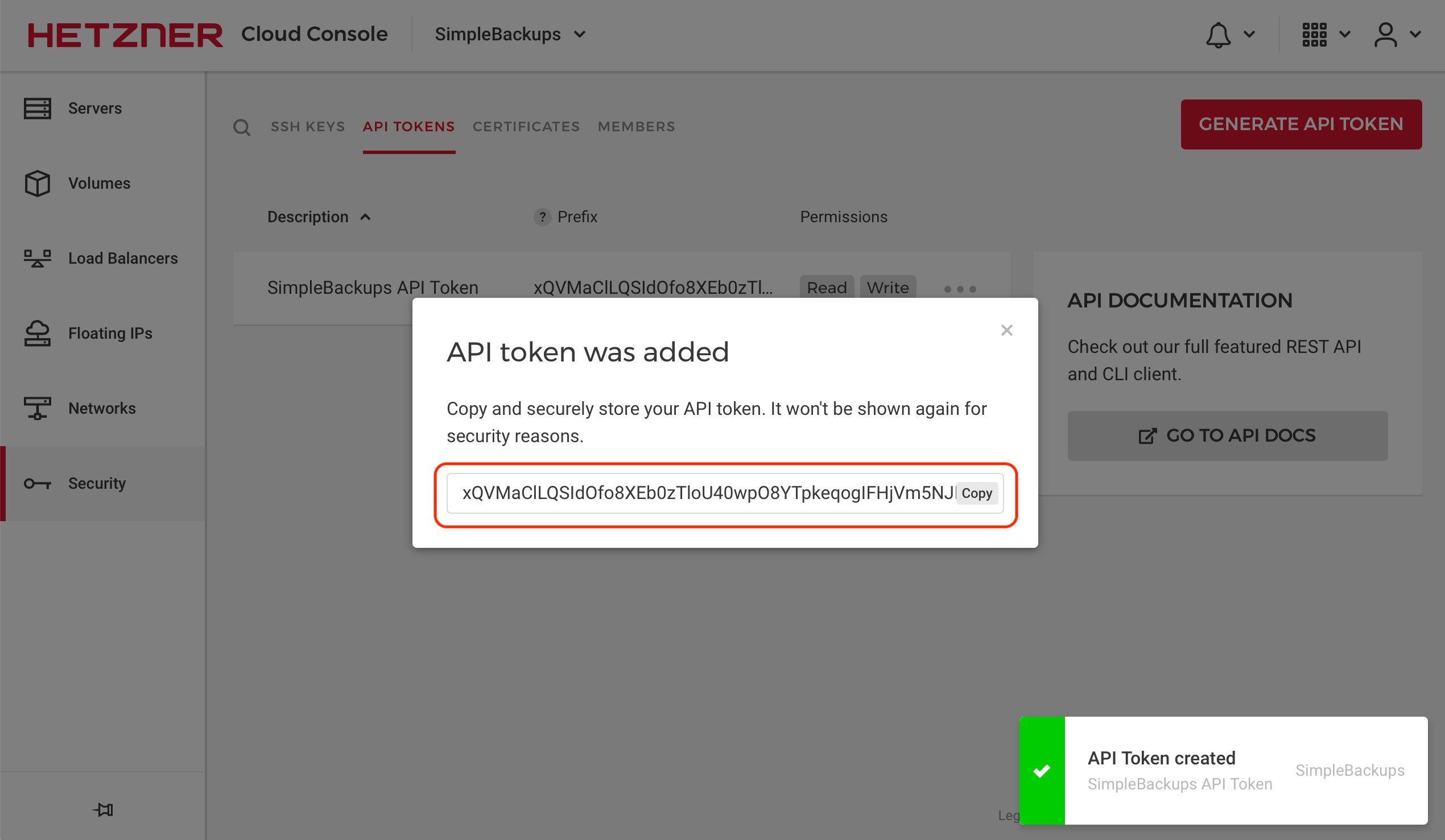 Hetzner - Copy the generated token