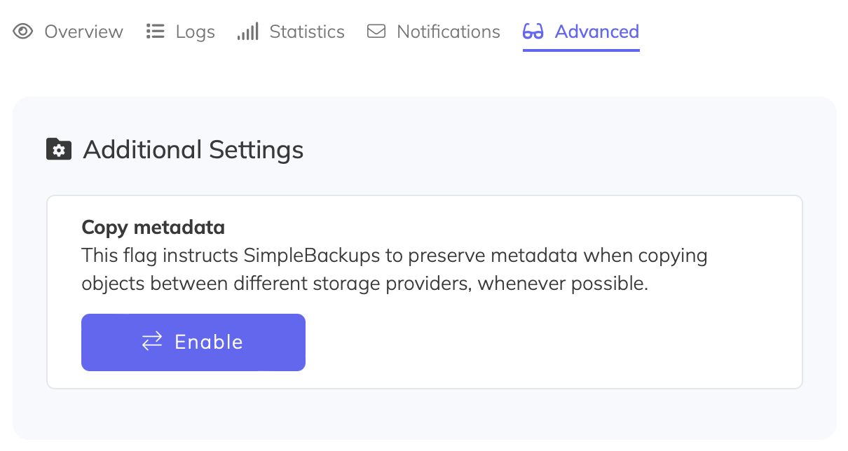 The Copy metadata option under Advanced settings