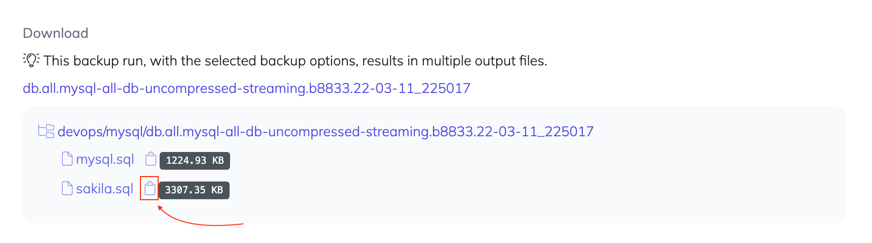 How to download individual files when backing up all databases? screenshot 2