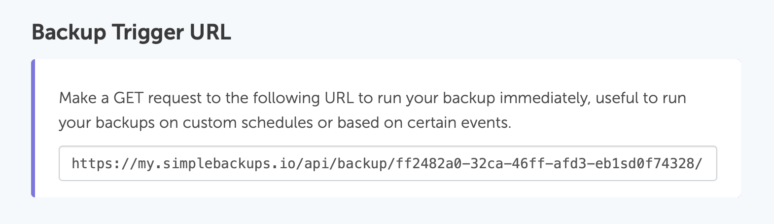 Backup Trigger URL screenshot 1