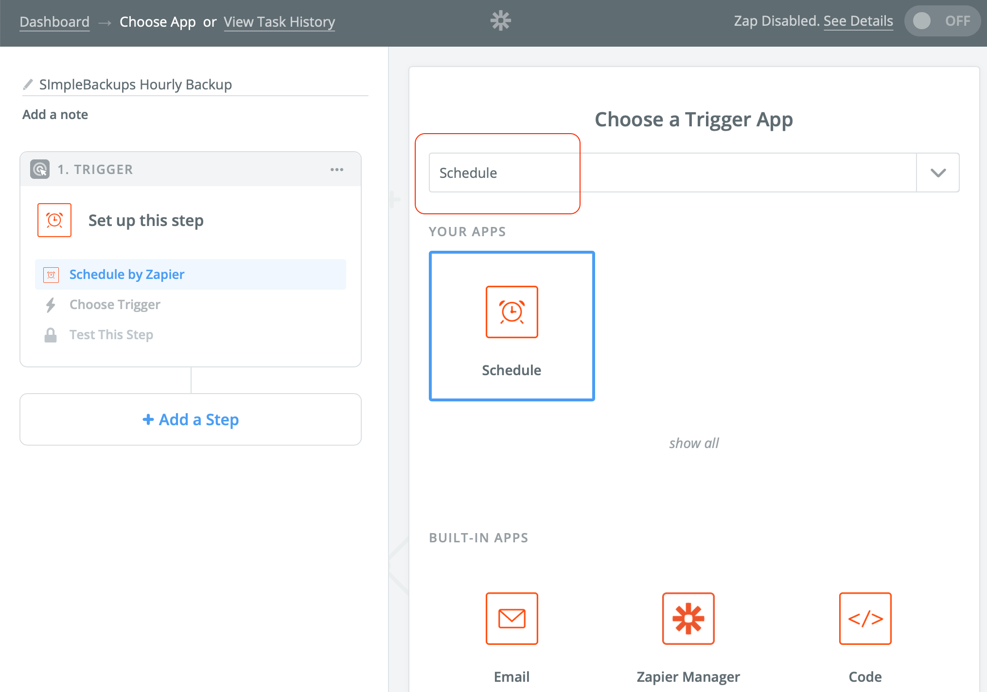 Backup Trigger URL screenshot 2