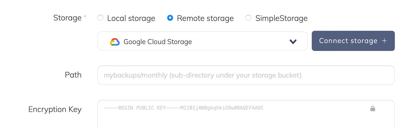 Backup storage screenshot 1