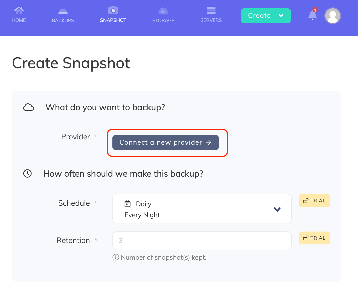 SimpleBackups - Connect a new provider