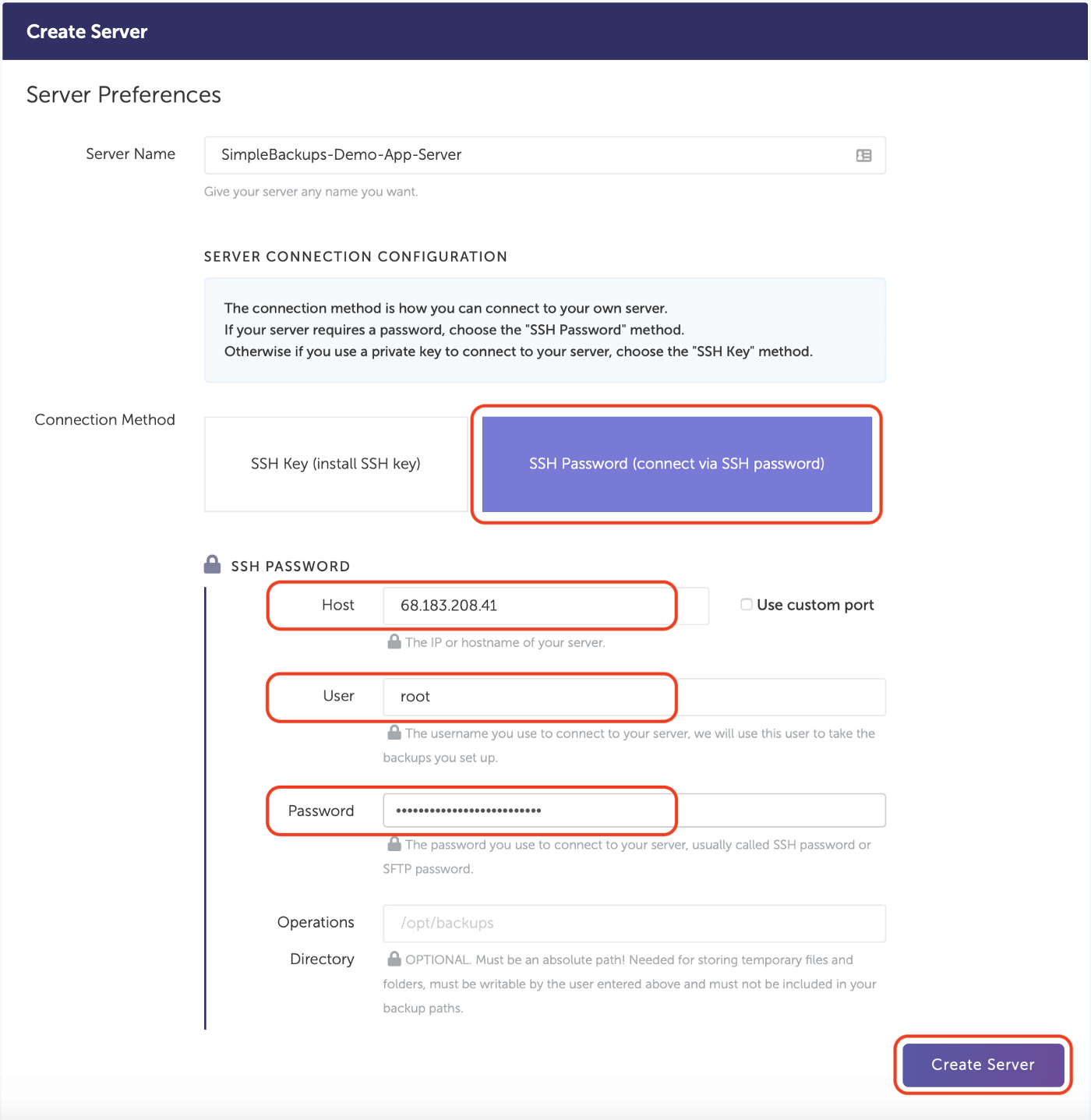 SimpleBackups - Add Credentials