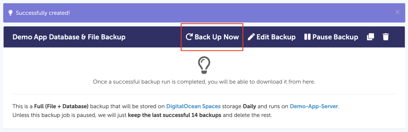 Daily Backup View — SimpleBackups