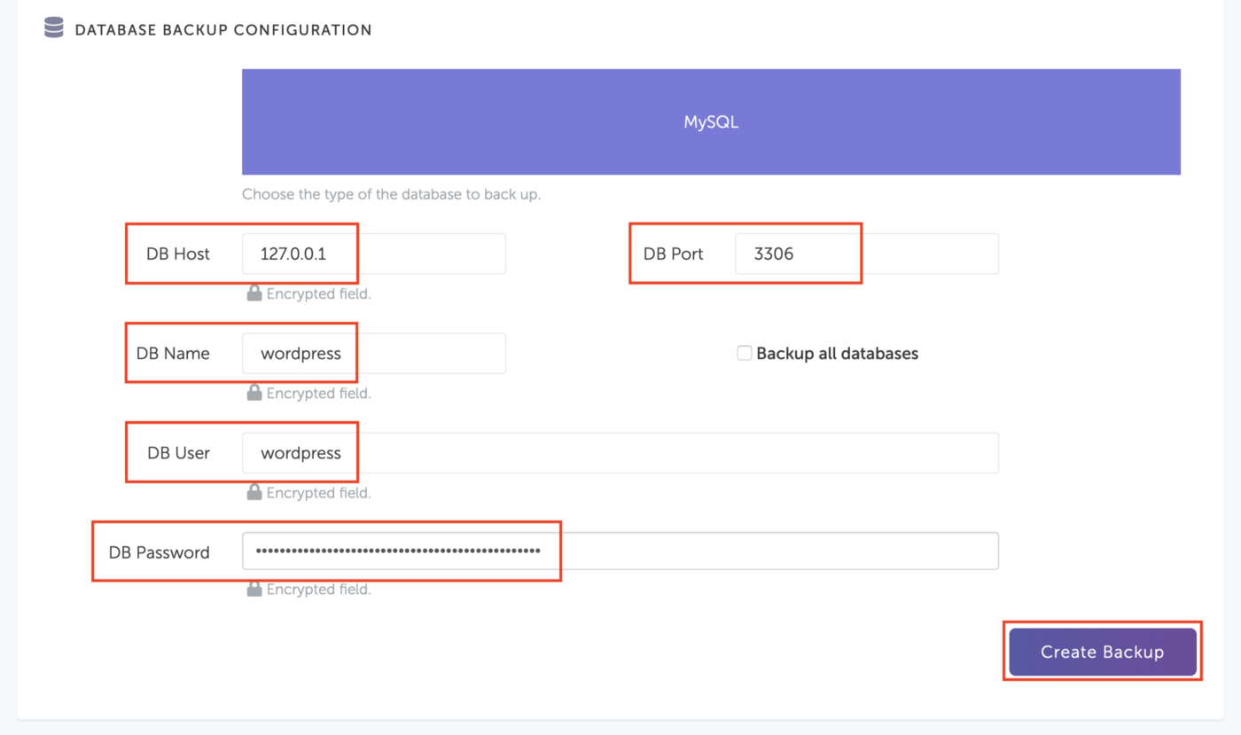 SimpleBackups - Database Credentials